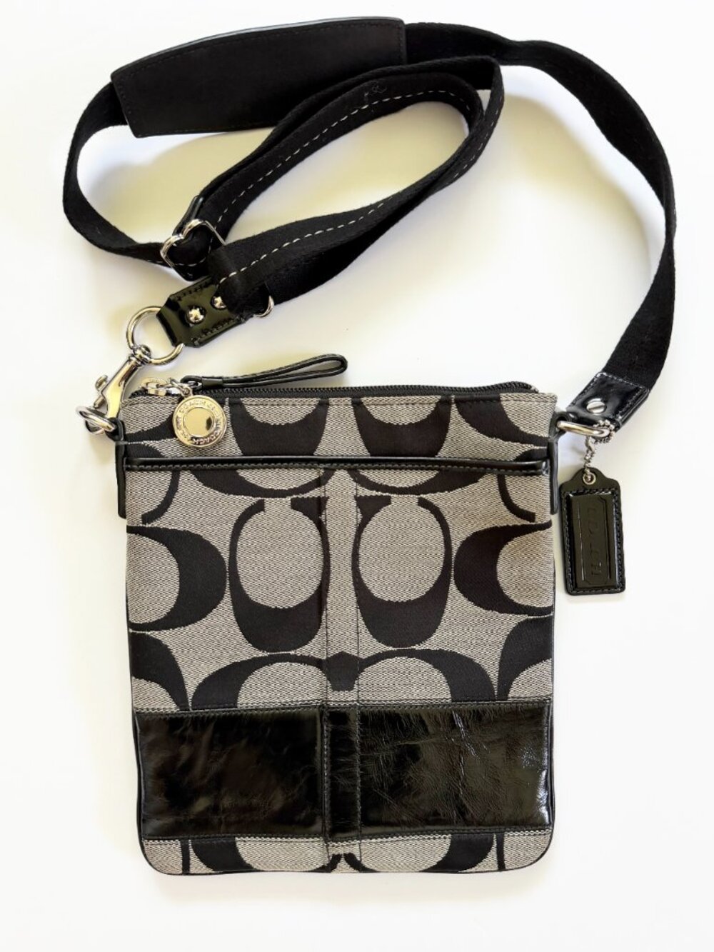 Vintage Coach Signature Black Gray File Crossbody Bag
